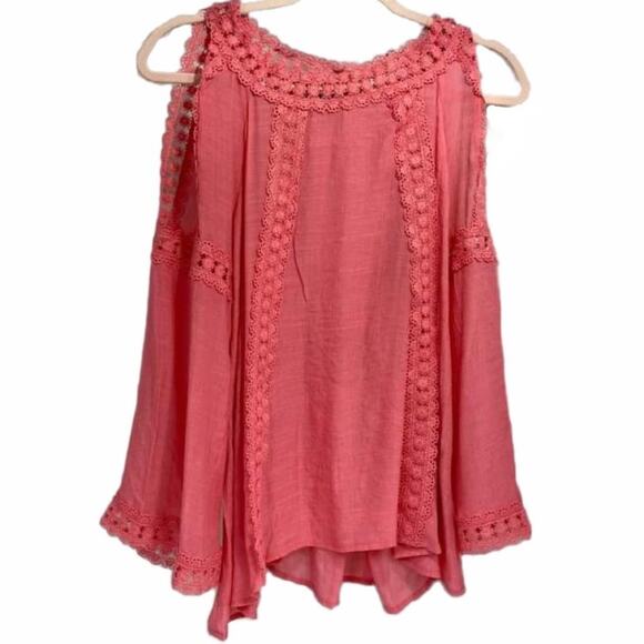 eight clovers Lacy Coral Cold Shoulder Long Sleeve Blouse Top Tunic Small - Picture 1 of 6